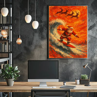 Santa Surfing Christmas Magic Impressionist Holiday Poster