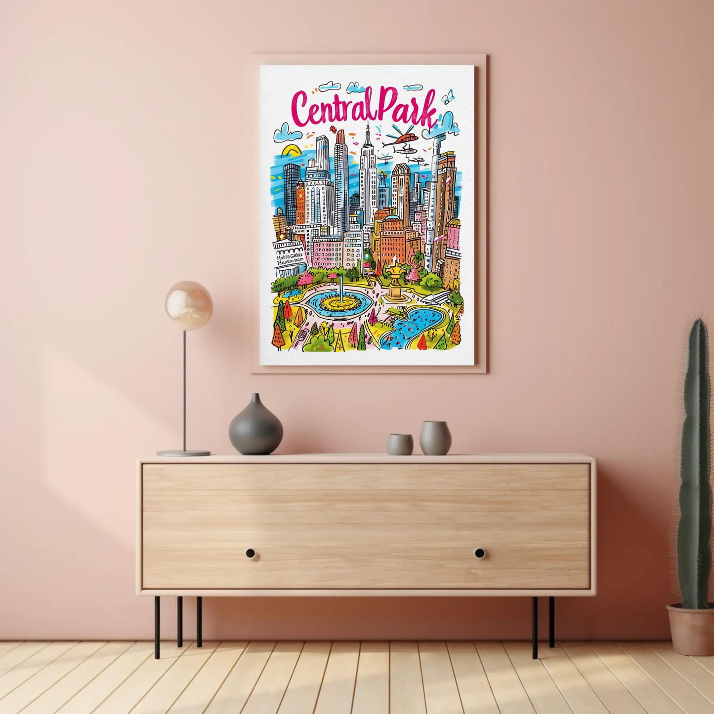 Central Park New York Cityscape Colorful Skyline Travel Poster