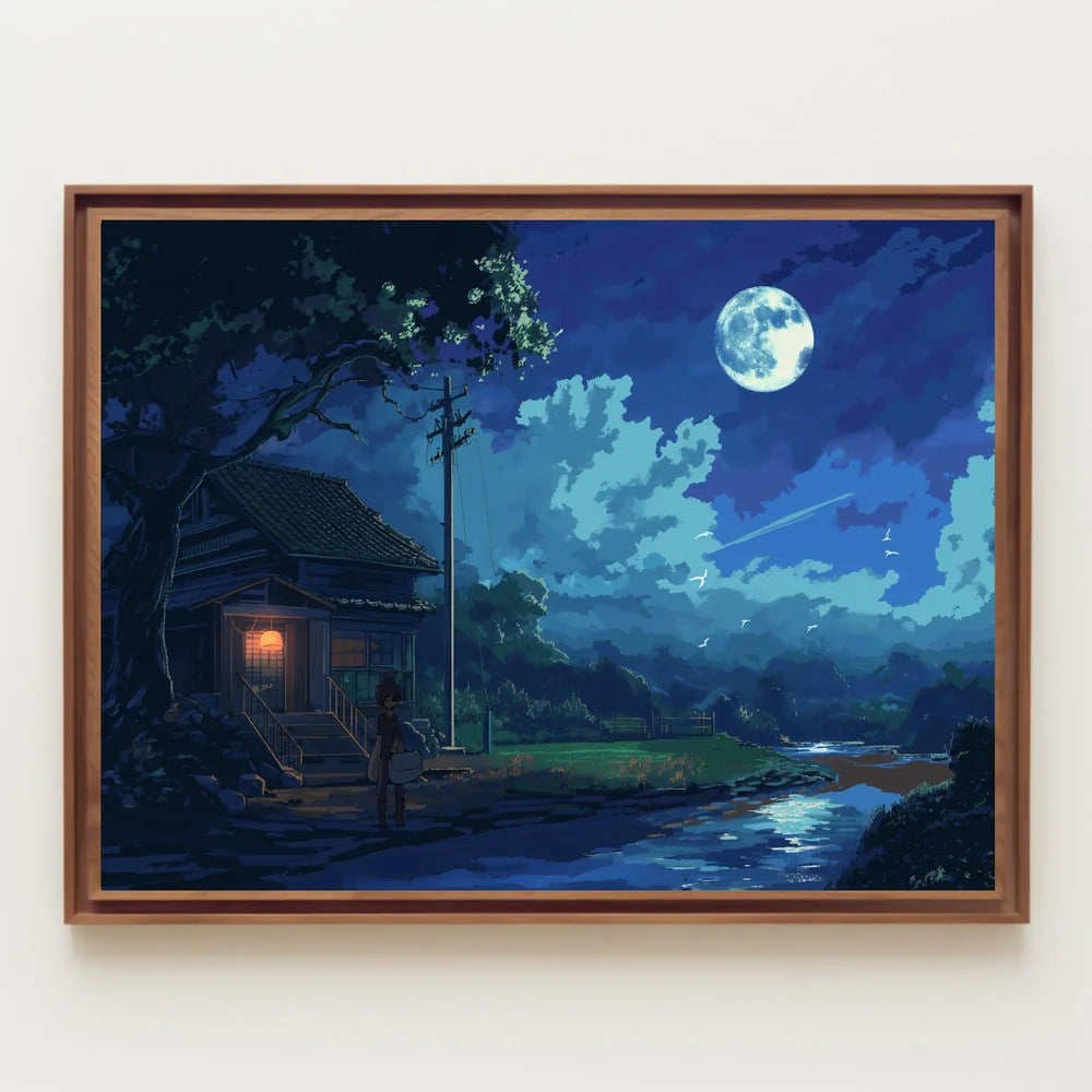Tranquil Japanese Night Scene Anime-Inspired Poster