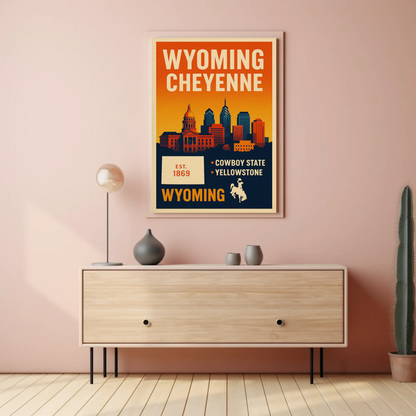 Wyoming Cheyenne Cowboy State Capitol Yellowstone Sunset Travel Poster