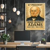 John Quincy Adams 6th President of the United States Exaggerated Cartoon Sketch Poster