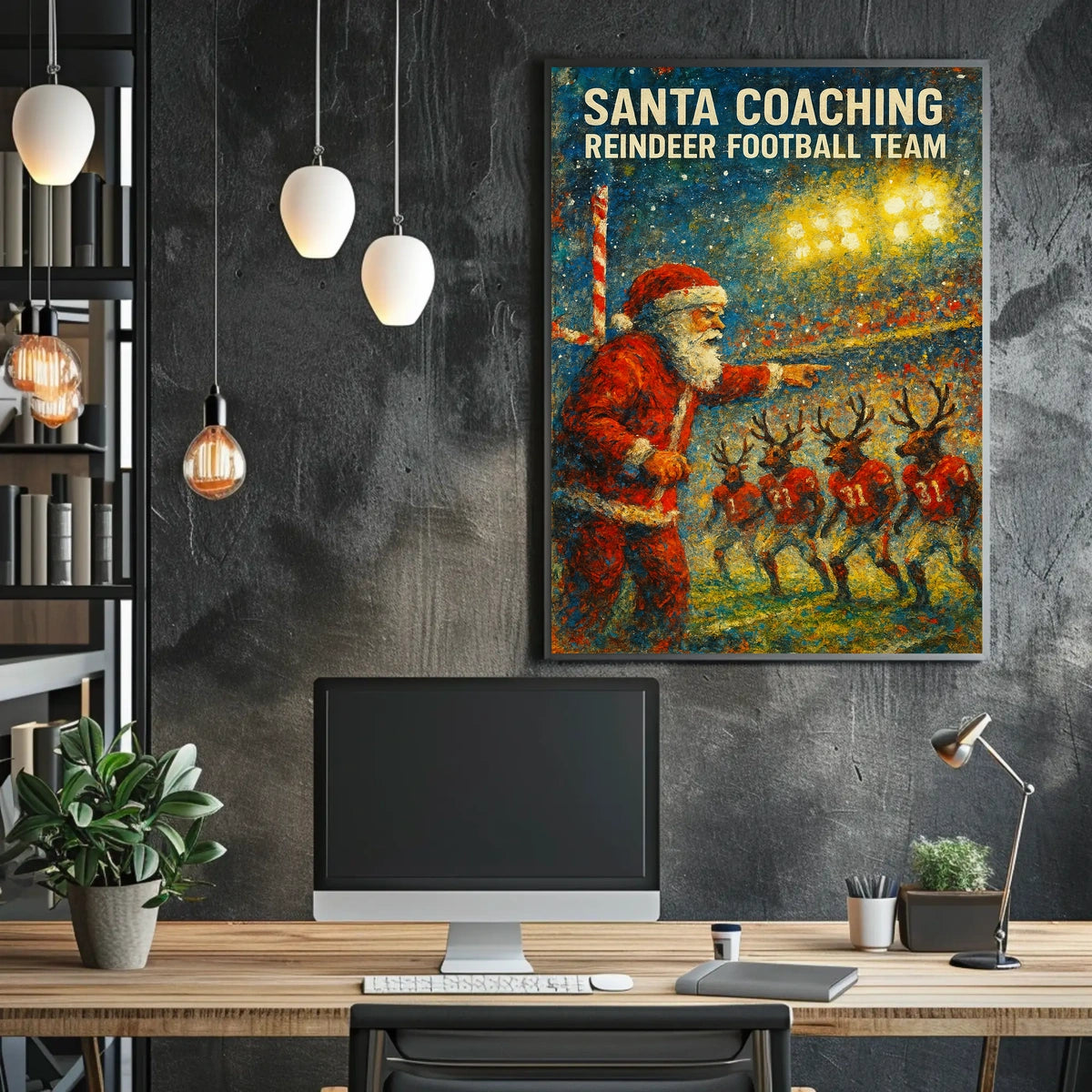 Santa's Reindeer Football Team Christmas Poster