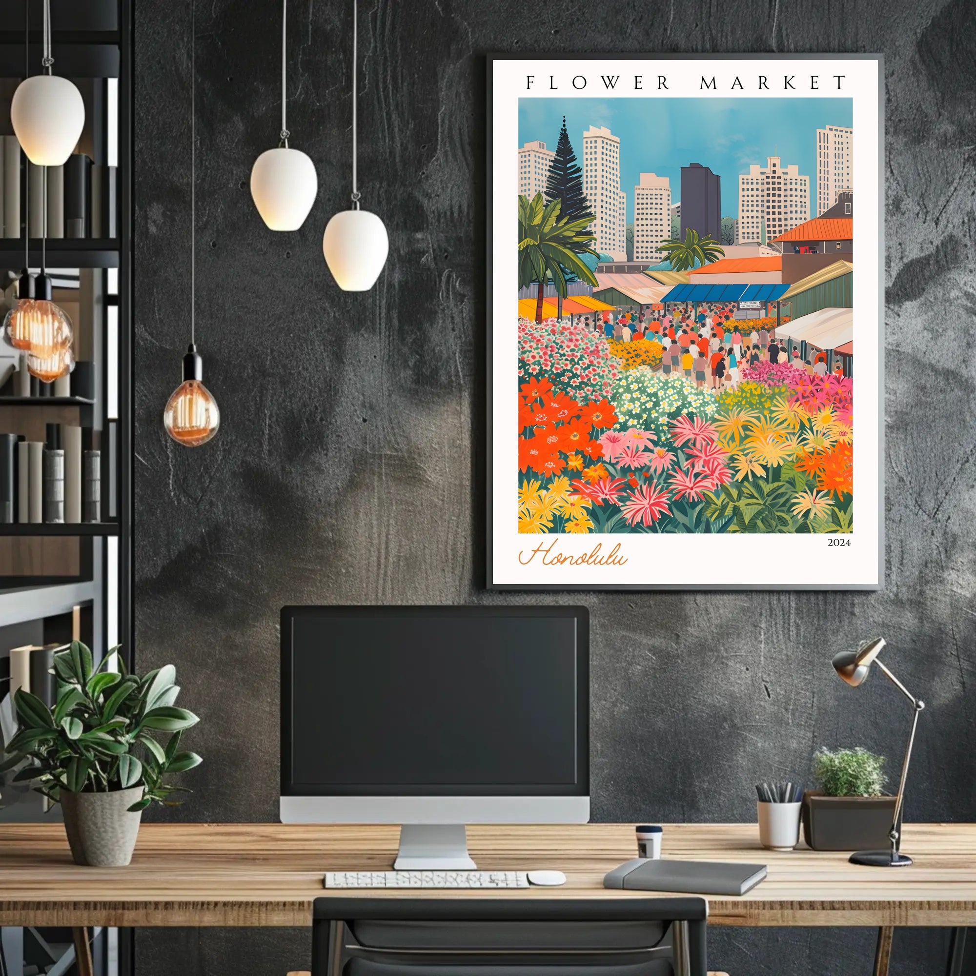 Vibrant Flower Market in Honolulu Poster PosterGoat