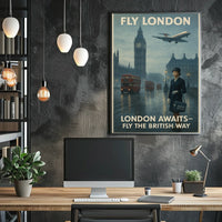London Travel Elegance: Vintage Mid-20th Century British Air Travel Poster