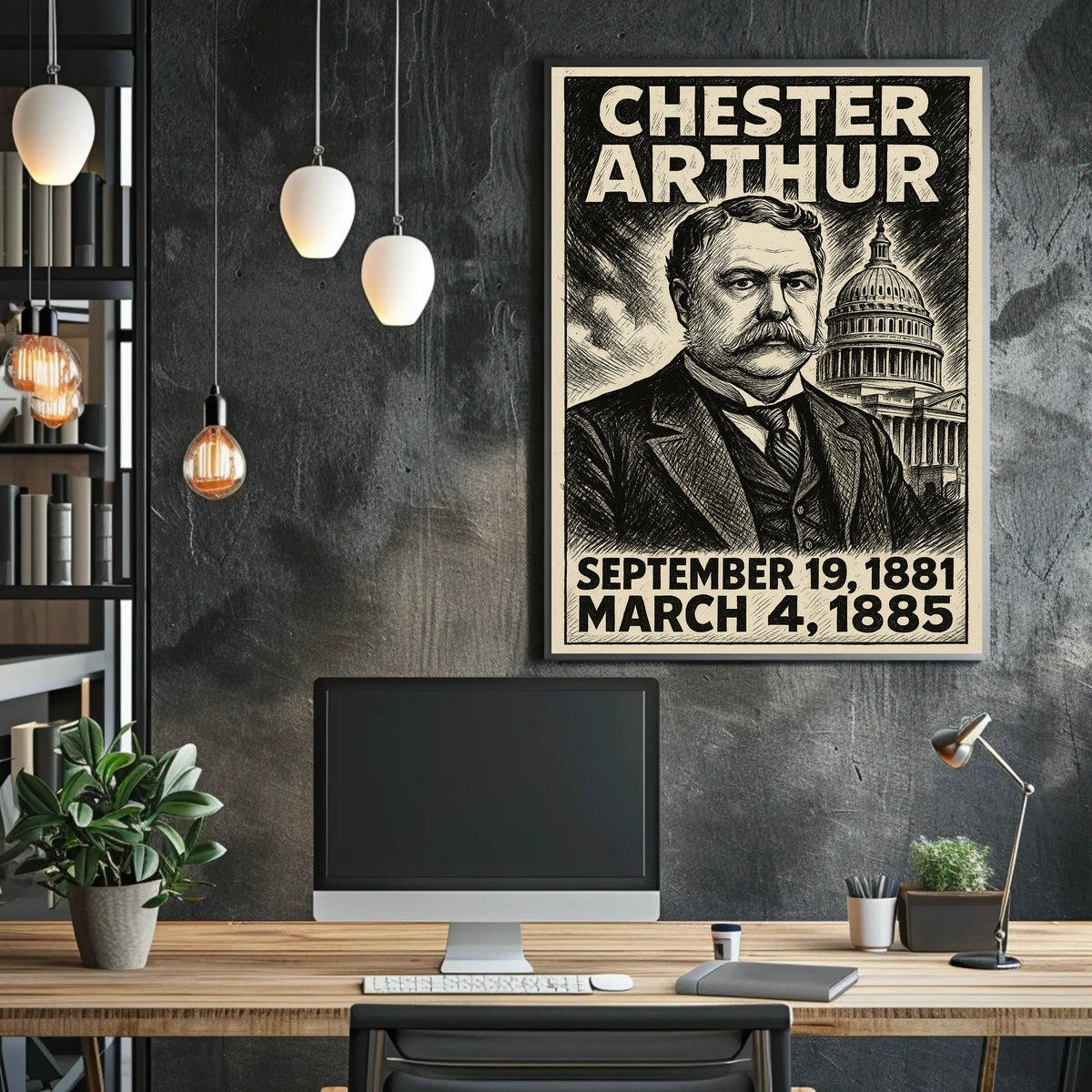 Chester A. Arthur 21st President of the United States B & W Comic Sketch Poster