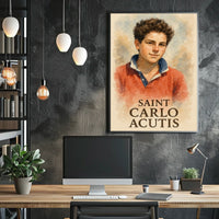 Saint Carlo Acutis Portrait For Wall Decor And Reflection Poster