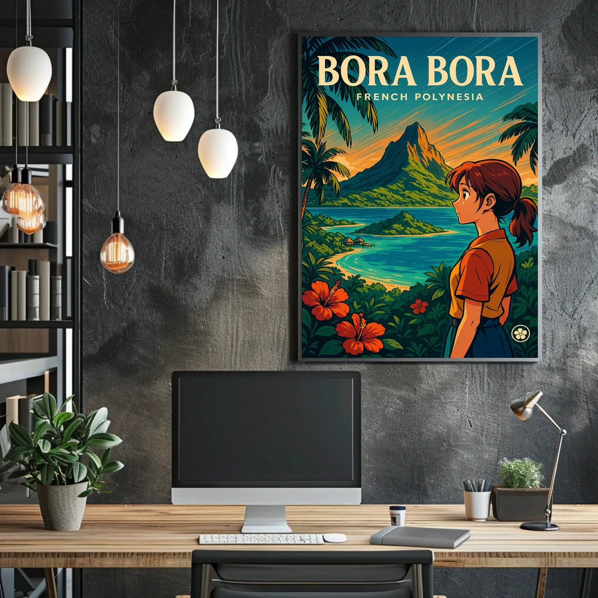 Vibrant Anime-Inspired Bora Bora Travel Poster