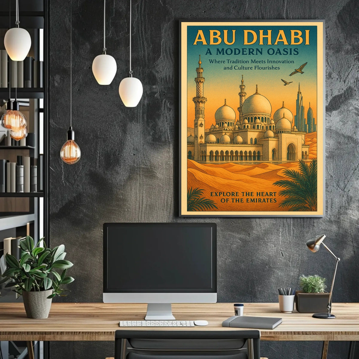 Abu Dhabi Oasis Vintage Travel Poster