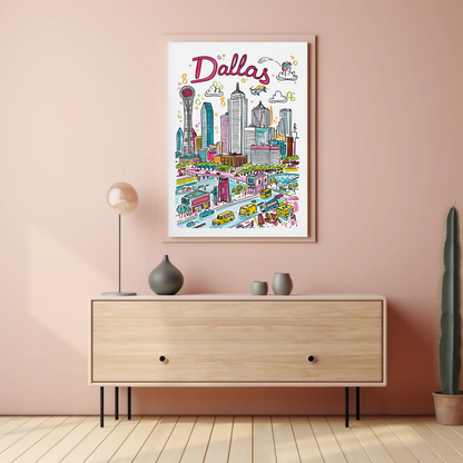 Dallas Texas Urban Skyline Colorful Cityscape Travel Poster