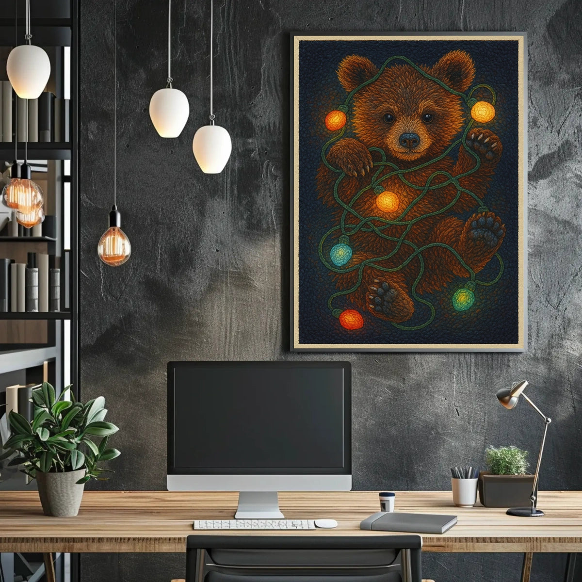 Festive Bear With Lights Poster