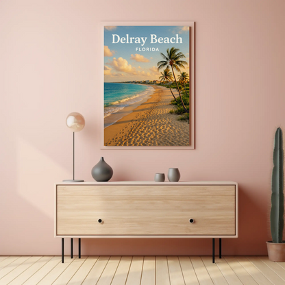 Delray Beach Florida Oceanfront Sand Sunset Travel Poster