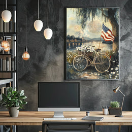 Vintage Sunset Bicycle Leaning Under A Willow Tree Poster