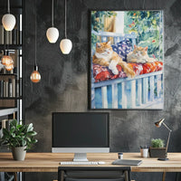 Two Cats Lounging On A Sunny Front Porch Swing Poster