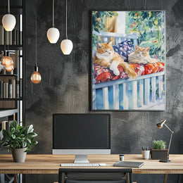 Two Cats Lounging On A Sunny Front Porch Swing Poster