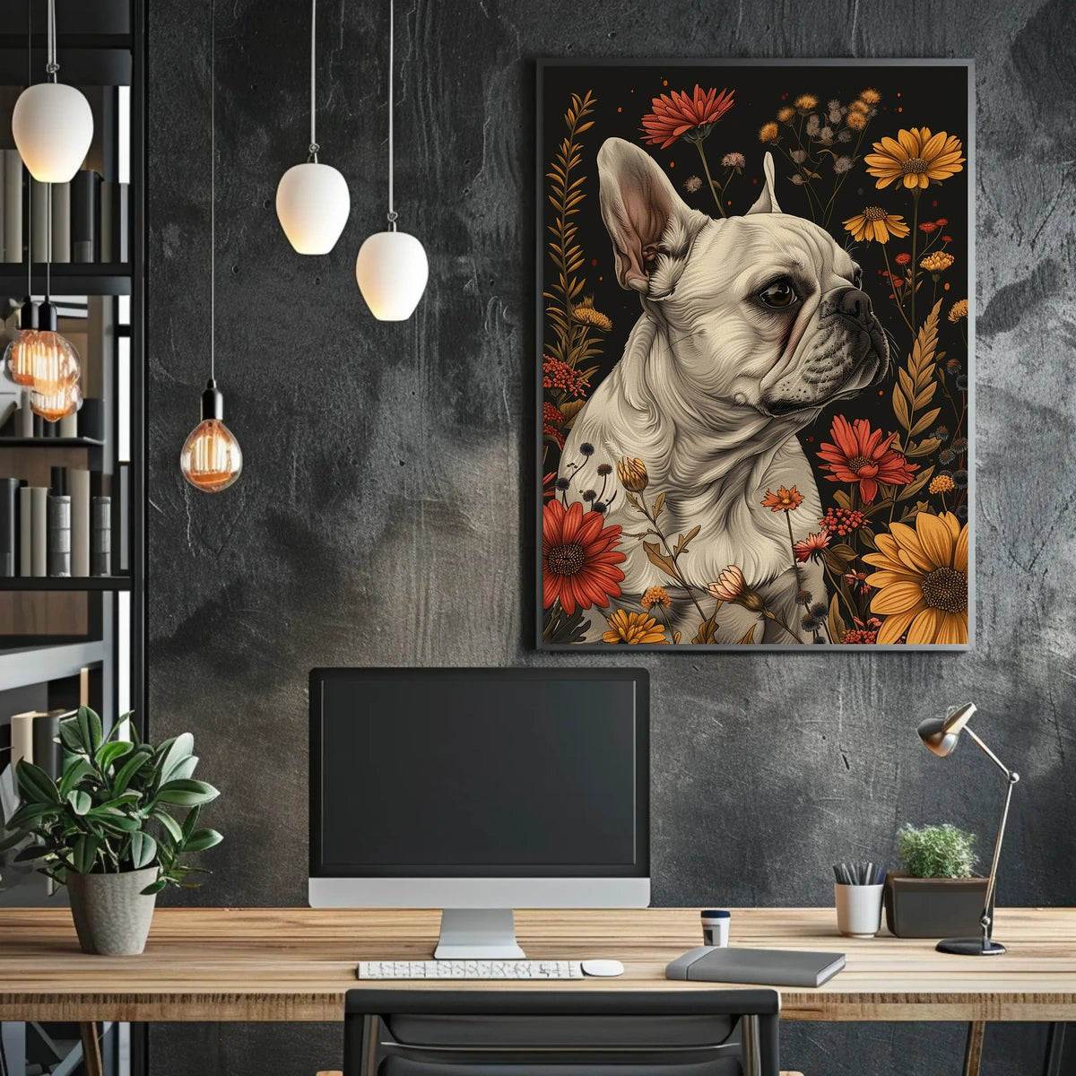 Floral Bulldog Portrait Poster