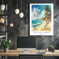 Playa del Carmen Beach Scene Watercolor Travel Poster PosterGoat
