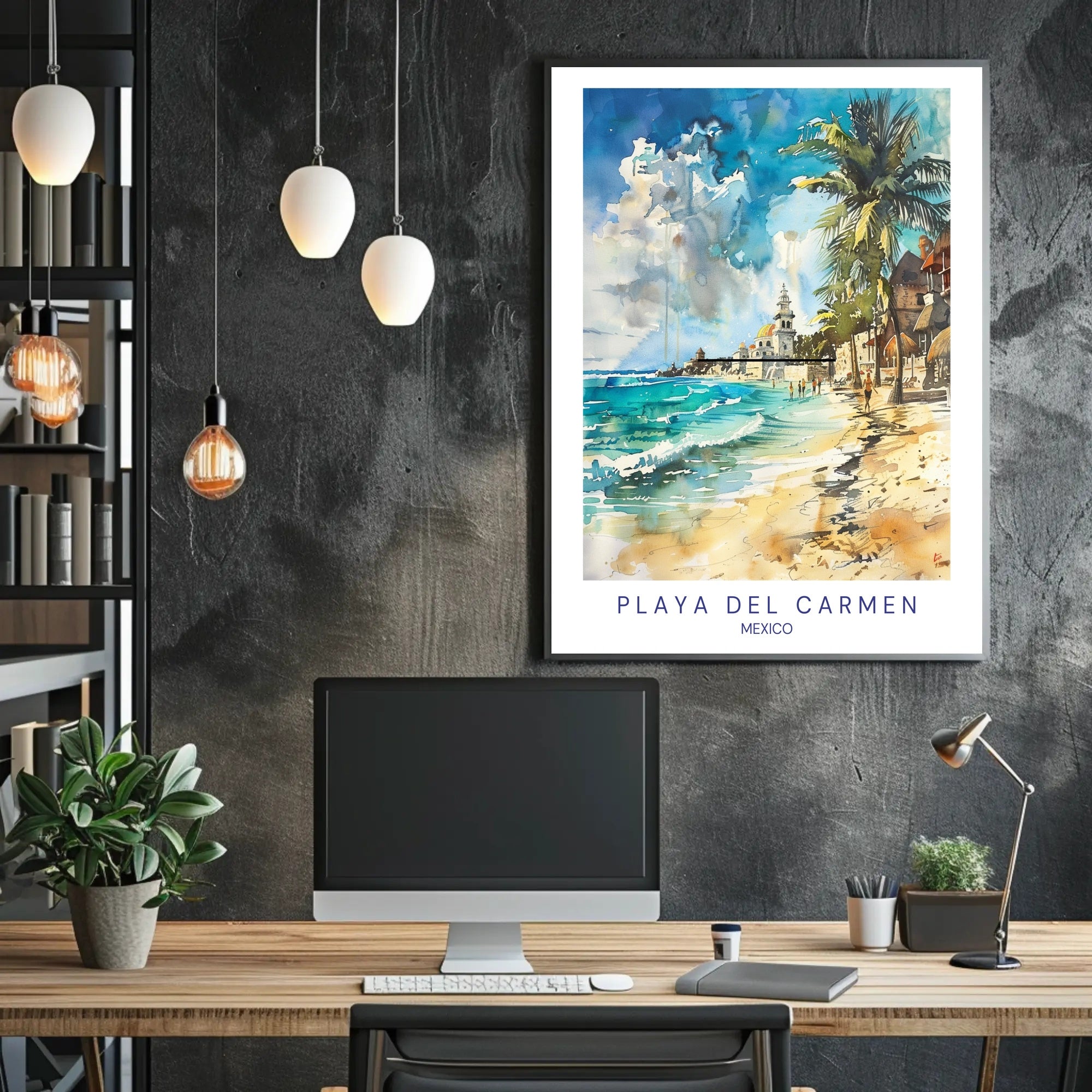 Playa del Carmen Beach Scene Watercolor Travel Poster PosterGoat