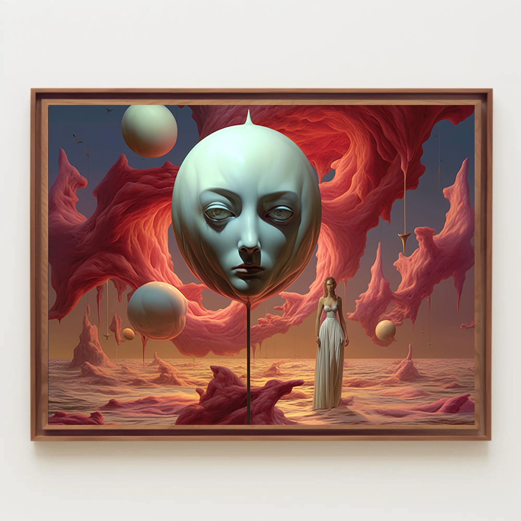 Surreal Dreamscape: Ethereal Floating Face Fantasy Poster