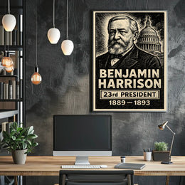 Benjamin Harrison 23rd President of the United States B & W Comic Sketch Poster