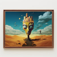 Surreal Desert Landscape with Whimsical Architecture Poster