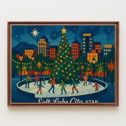 Holiday Skating Salt Lake City Festive Impressionism Poster