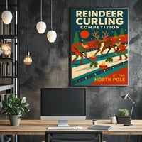 Reindeer Curling Competition Poster