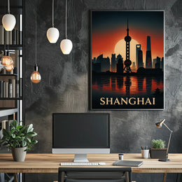 Shanghai Skyline at Sunset Poster