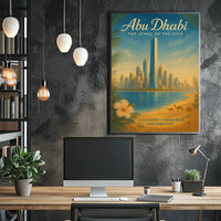 Abu Dhabi Cityscape with Camels Travel Poster