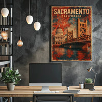 Sacramento Cityscape Vintage Travel Collector Poster