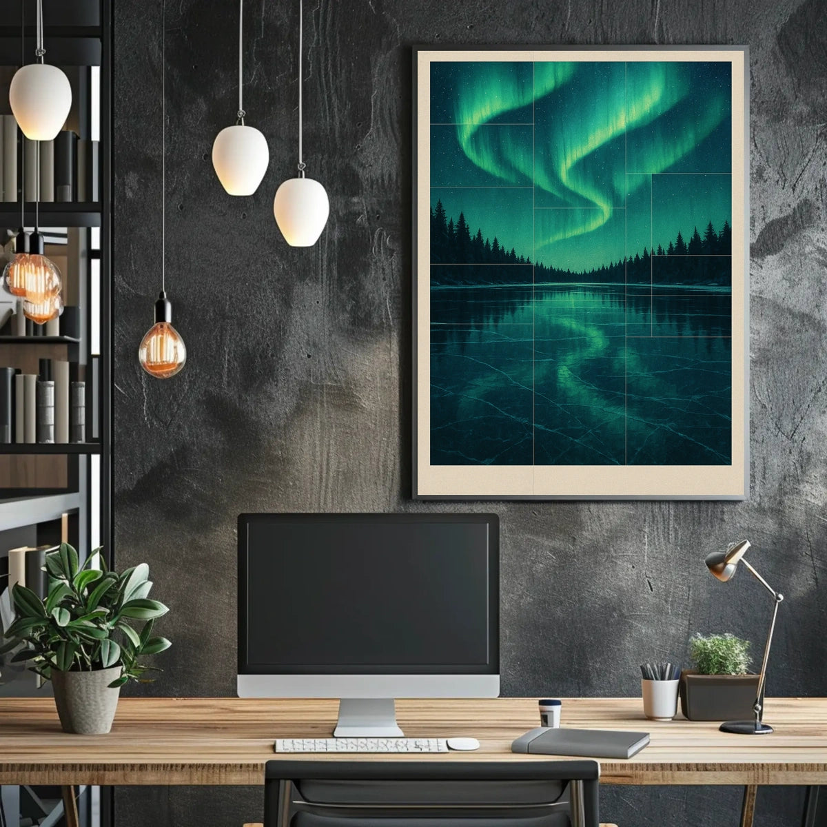 Aurora Borealis Over Frozen Lake Poster