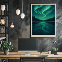 Aurora Borealis Over Frozen Lake Poster