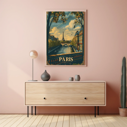 Paris Eiffel Tower River Seine Bridge Travel Poster