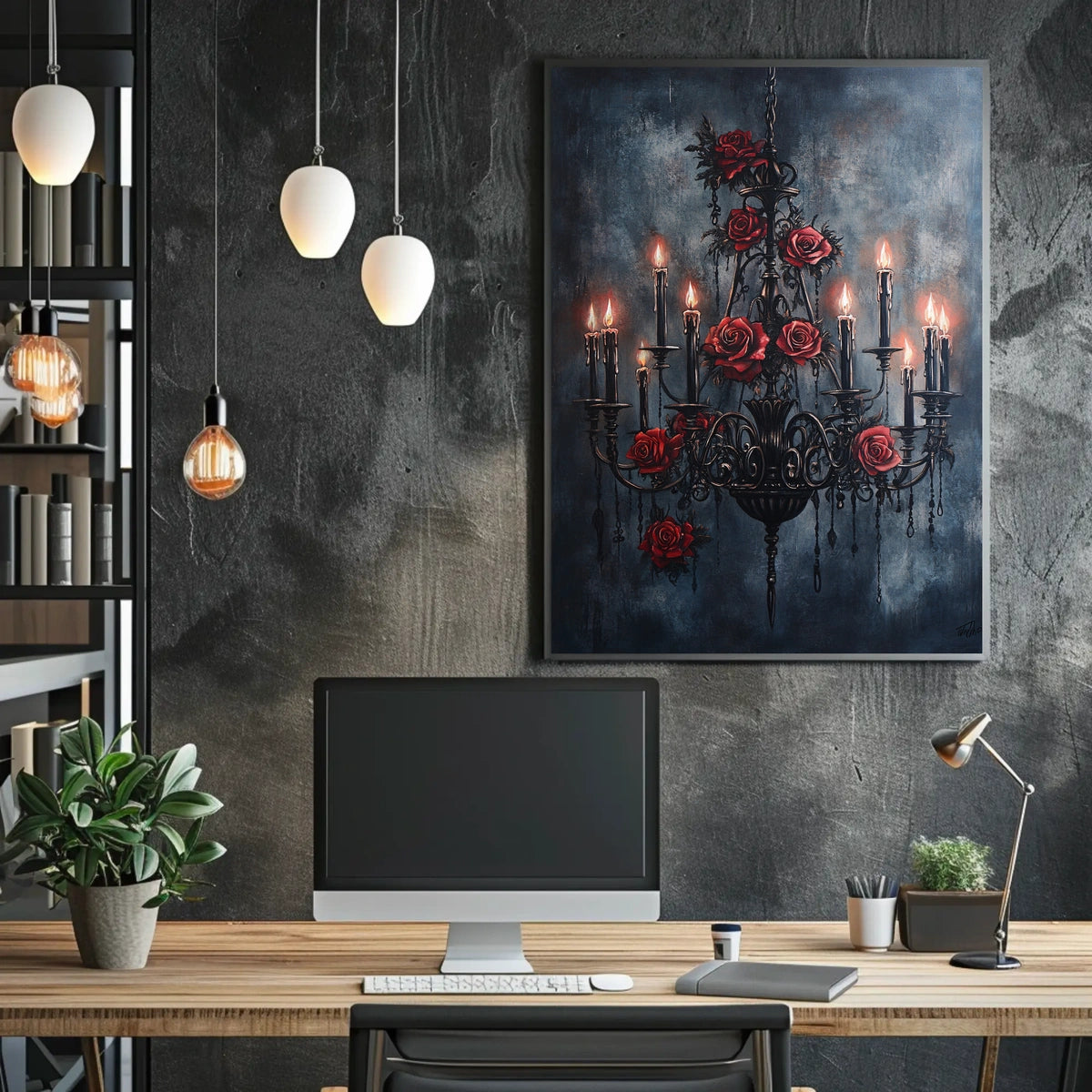 Gothic Chandelier and Rose Poster Poster