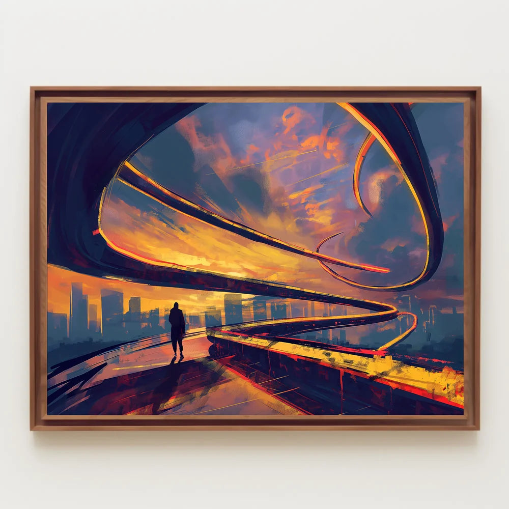 Futuristic Cityscape Sunset: Pathway to Possibilities