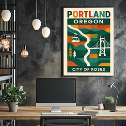 Portland Cityscape Vibrant Retro Travel Poster PosterGoat