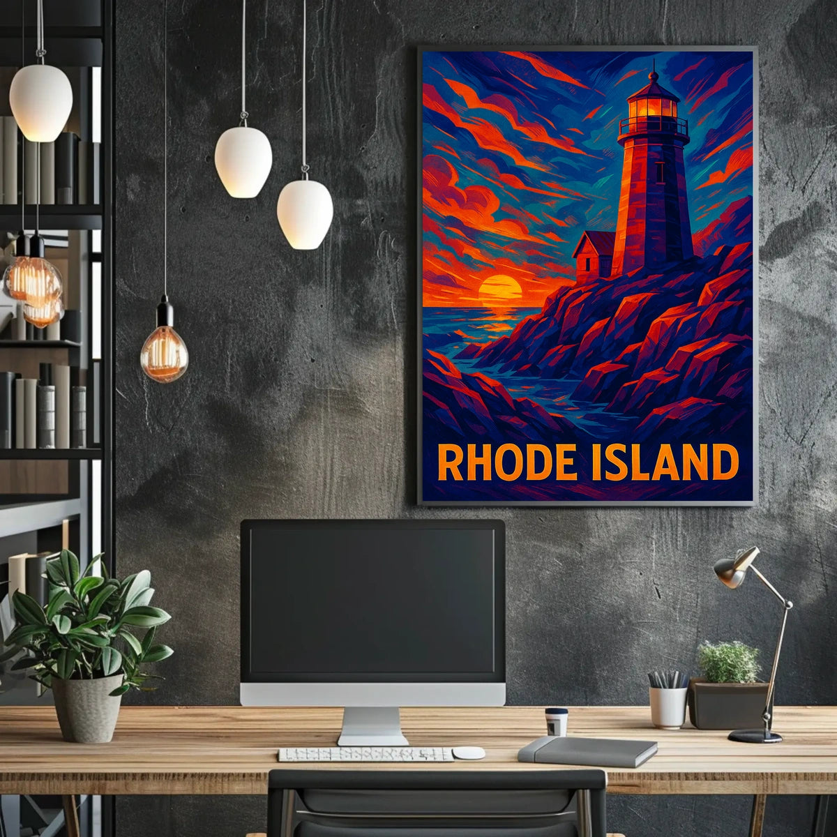 Rhode Island Lighthouse At Sunset Poster