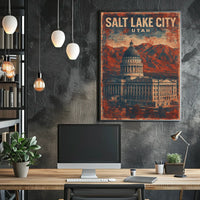 Utah State Capitol Vintage Travel Patriotic Poster