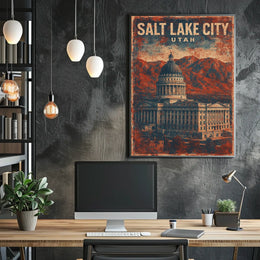Utah State Capitol Vintage Travel Patriotic Poster