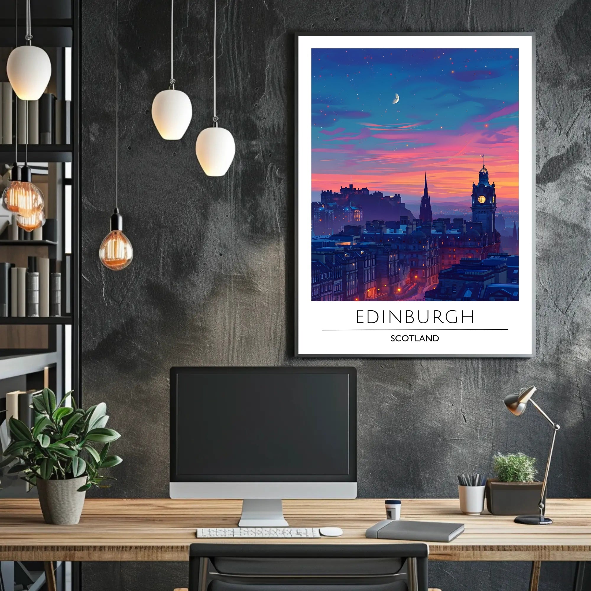 Edinburgh Evening Skyline Travel Poster