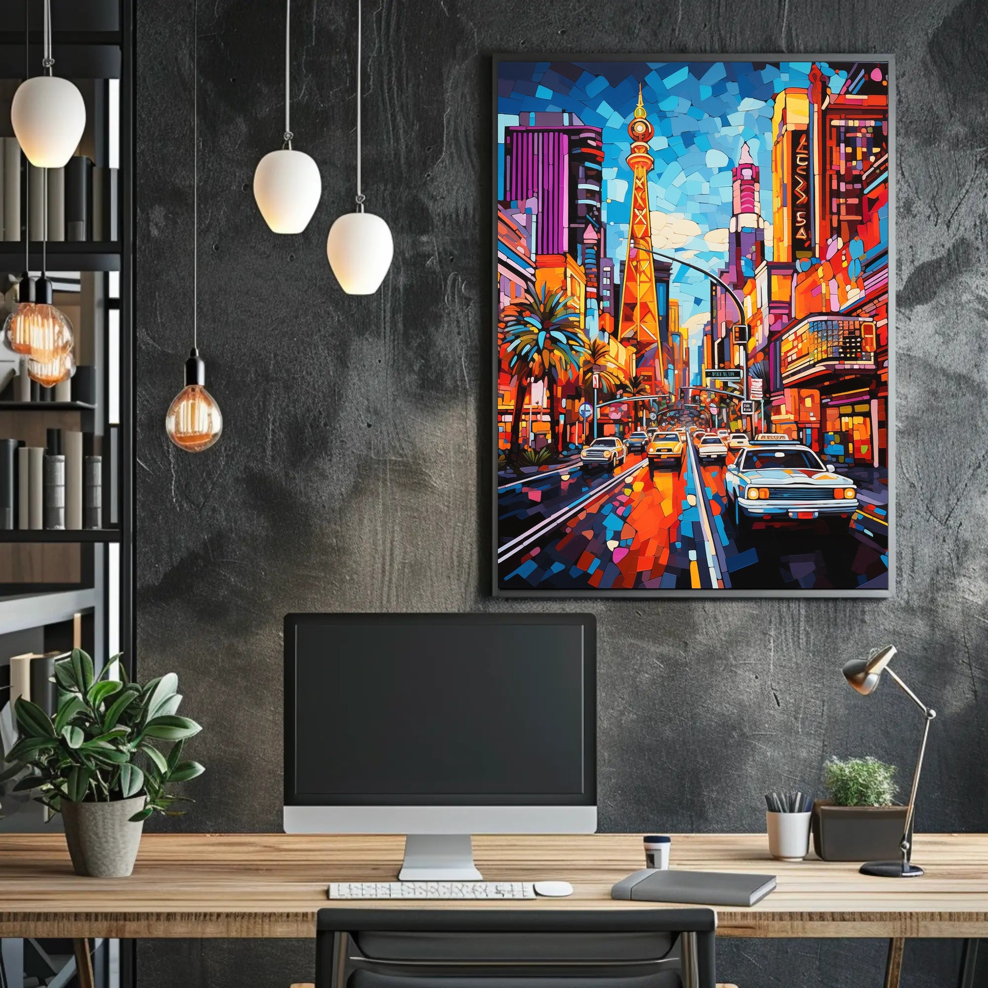 Vibrant Cityscape Mosaic with Eiffel Tower Artistic Poster