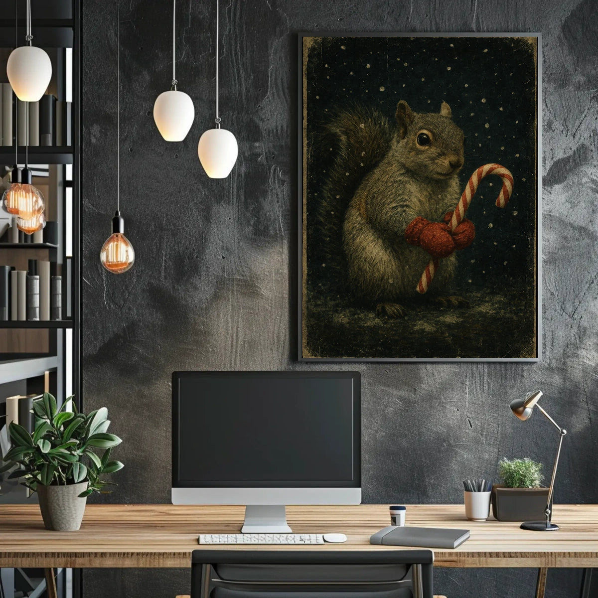 Winter Squirrel With Candy Cane Poster