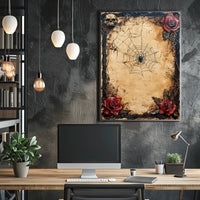Vintage Gothic Skull with Roses Artistic Pop Culture Poster