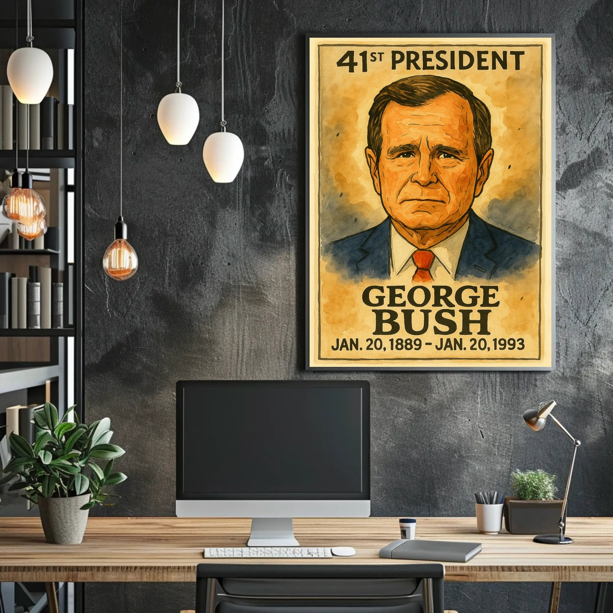 George H. W. Bush 41st President of the United States Exaggerated Cartoon Sketch Poster