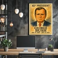 George H. W. Bush 41st President of the United States Exaggerated Cartoon Sketch Poster