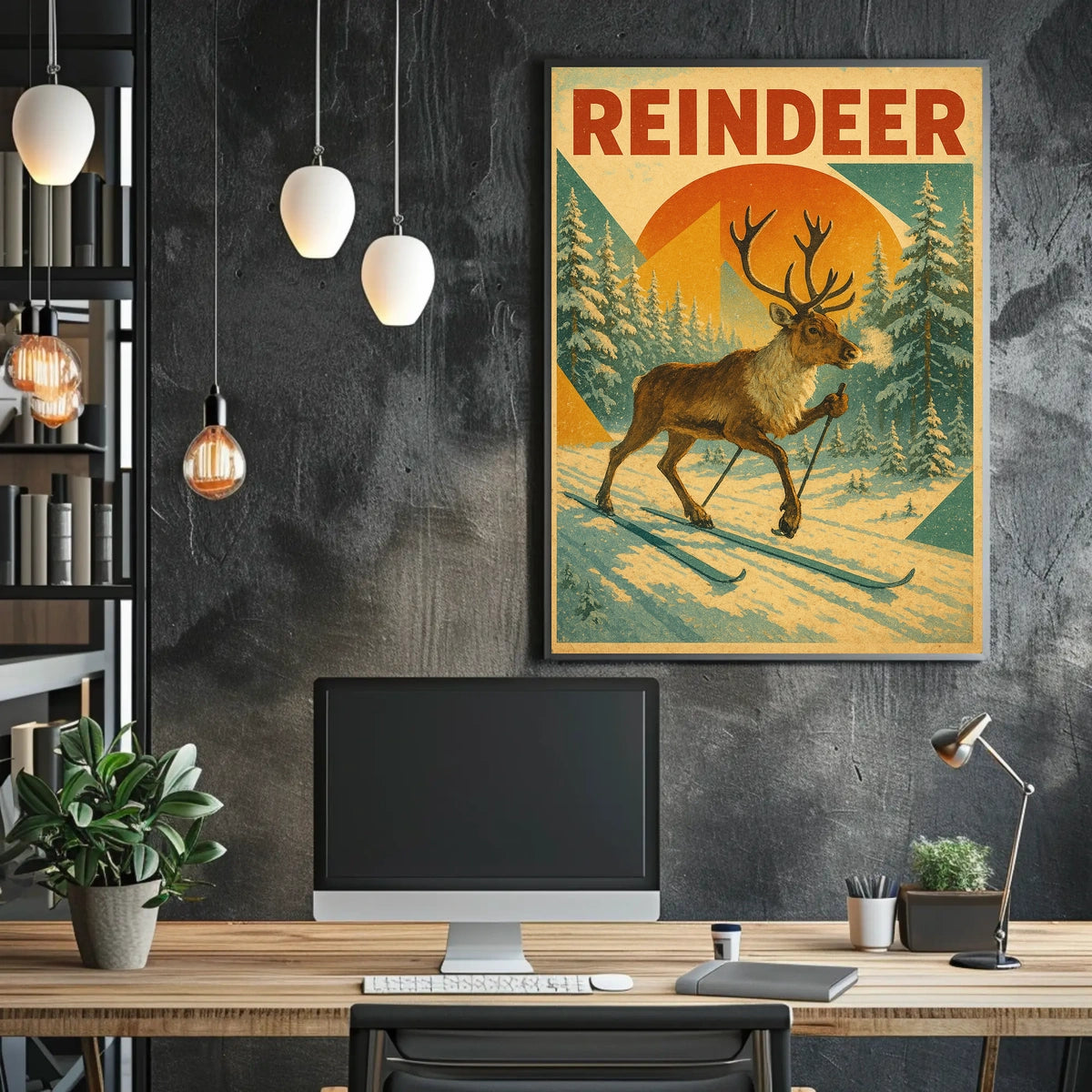 Reindeer On Skis Poster