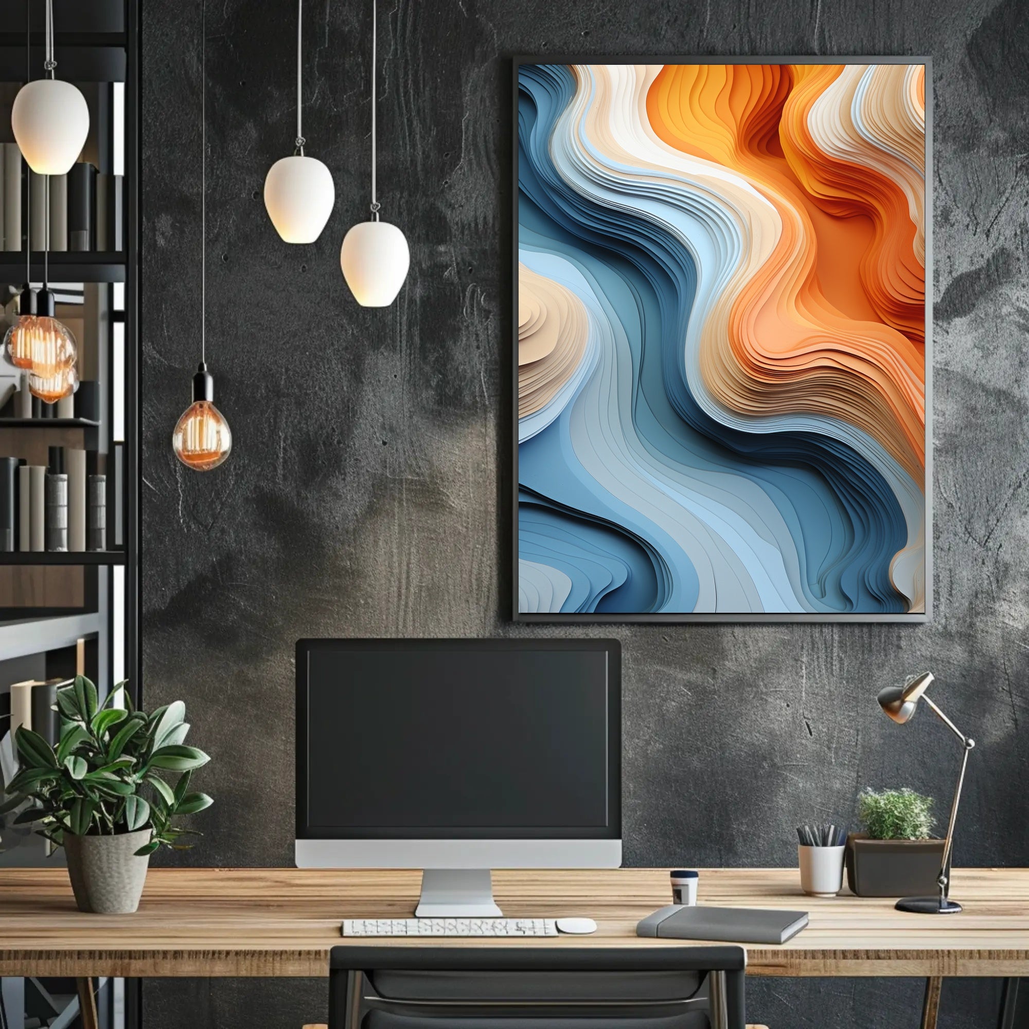 Stylized Abstract Landscape with Layered Wavy Patterns Poster