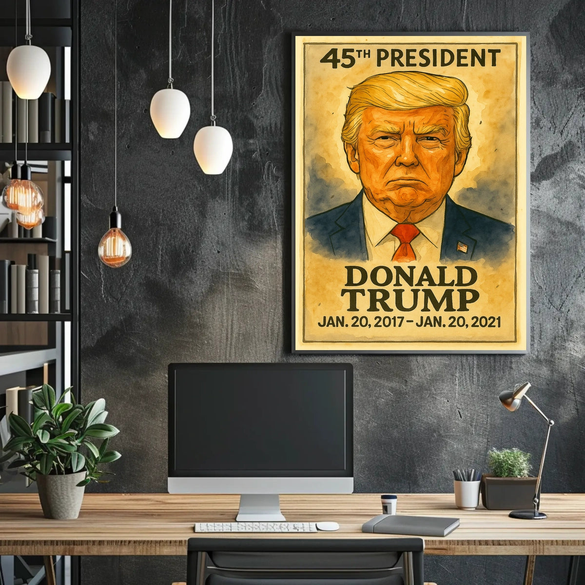 Donald Trump 45th President of the United States Exaggerated Cartoon Sketch Poster