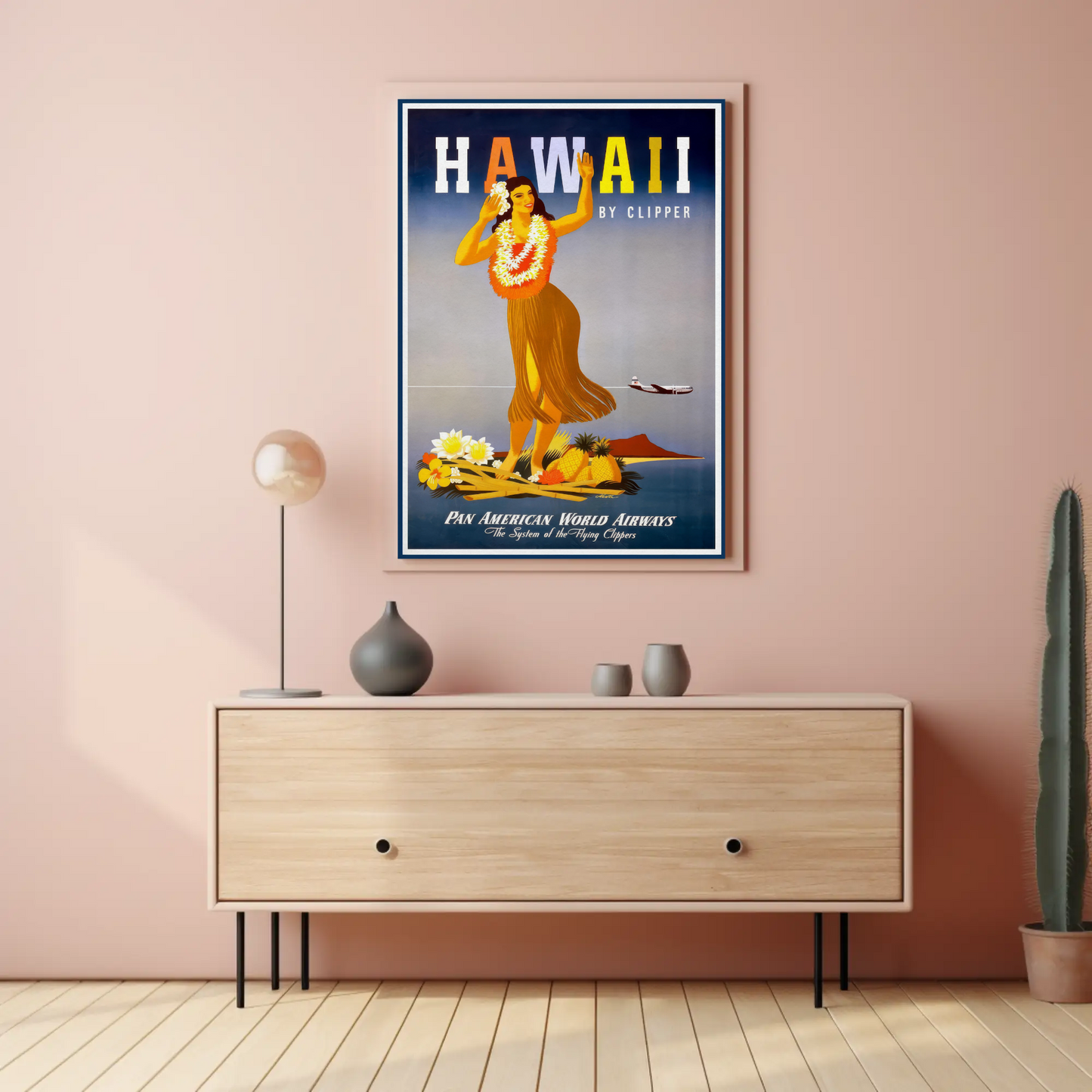 Pan Am Hawaii Hula Dancer Island Sunset Travel Poster