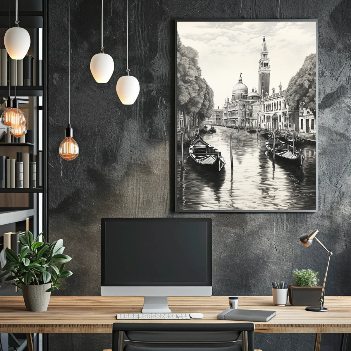 Venetian Canal Scene Vintage Drawing Travel Poster