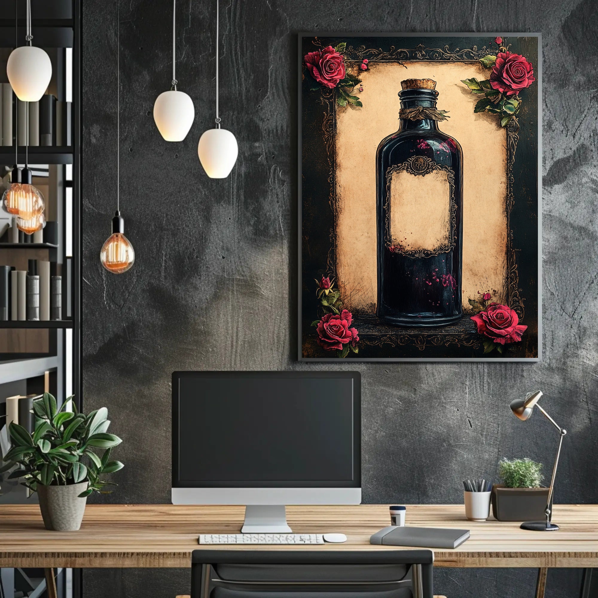 Vintage Potion Bottle With Roses Vintage Poster